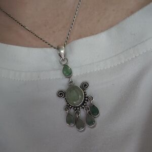 Artisan Silver and Green Gemstone Necklace